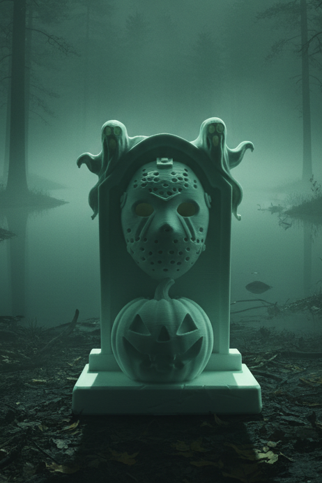 Jason Voorhees Horror Tombstone – 10cm 3D Printed Display Piece | Ready to Paint