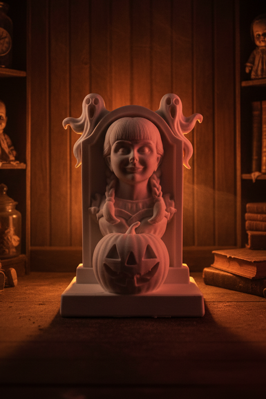 Annabelle Horror Tombstone – 10cm 3D Printed Display Piece | Ready to Paint