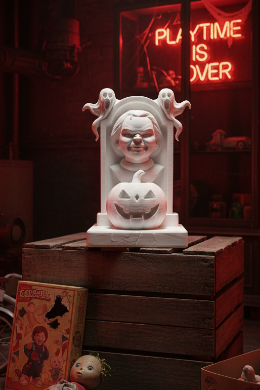 Chucky Horror Tombstone – 10cm 3D Printed Display Piece | Ready to Paint