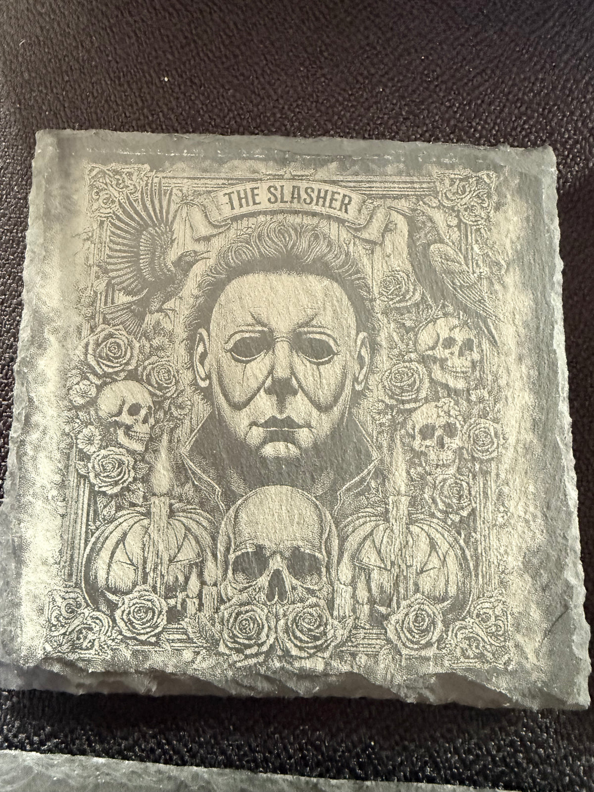 Ultimate Horror & Cult Icon Laser Engraved Slate Coaster Set (6 Pack) – Fan Gift