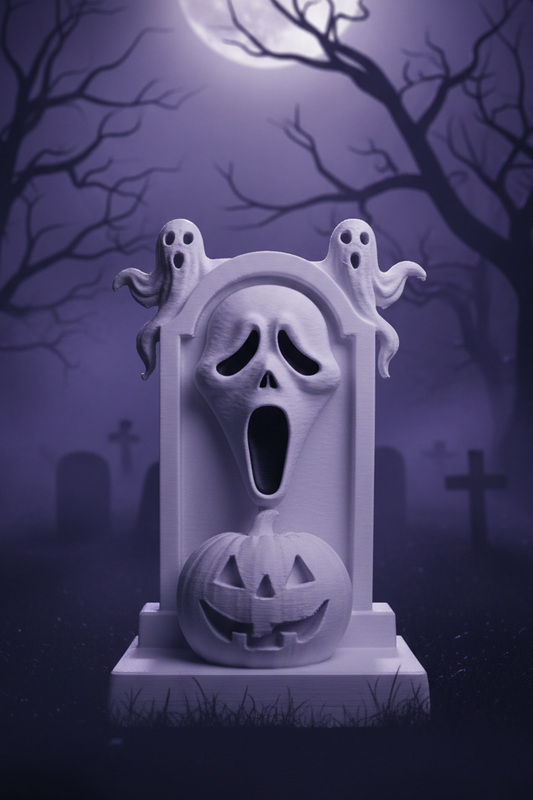 Ghostface Horror Tombstone – 10cm 3D Printed Display Piece | Ready to Paint