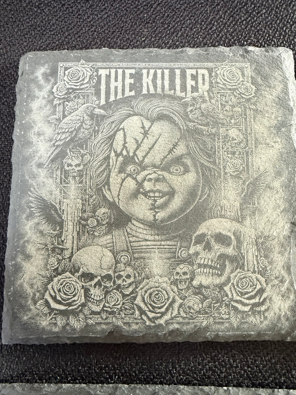Ultimate Horror & Cult Icon Laser Engraved Slate Coaster Set (6 Pack) – Fan Gift