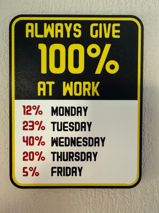 Always Give 100% at Work Novelty Sign